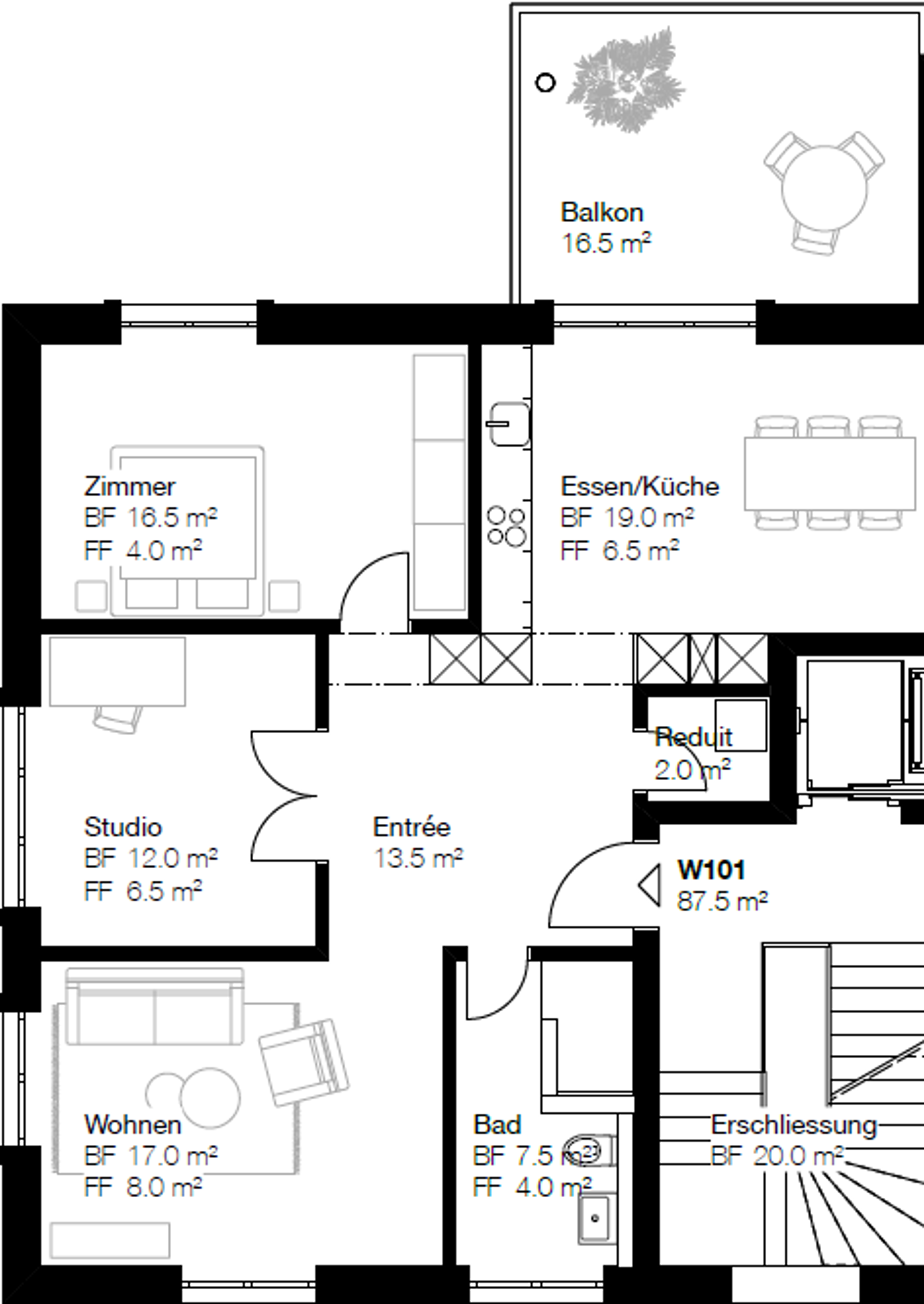 Moderne 3.5-Zimmer-Wohnung mit Balkon (W101) - 3