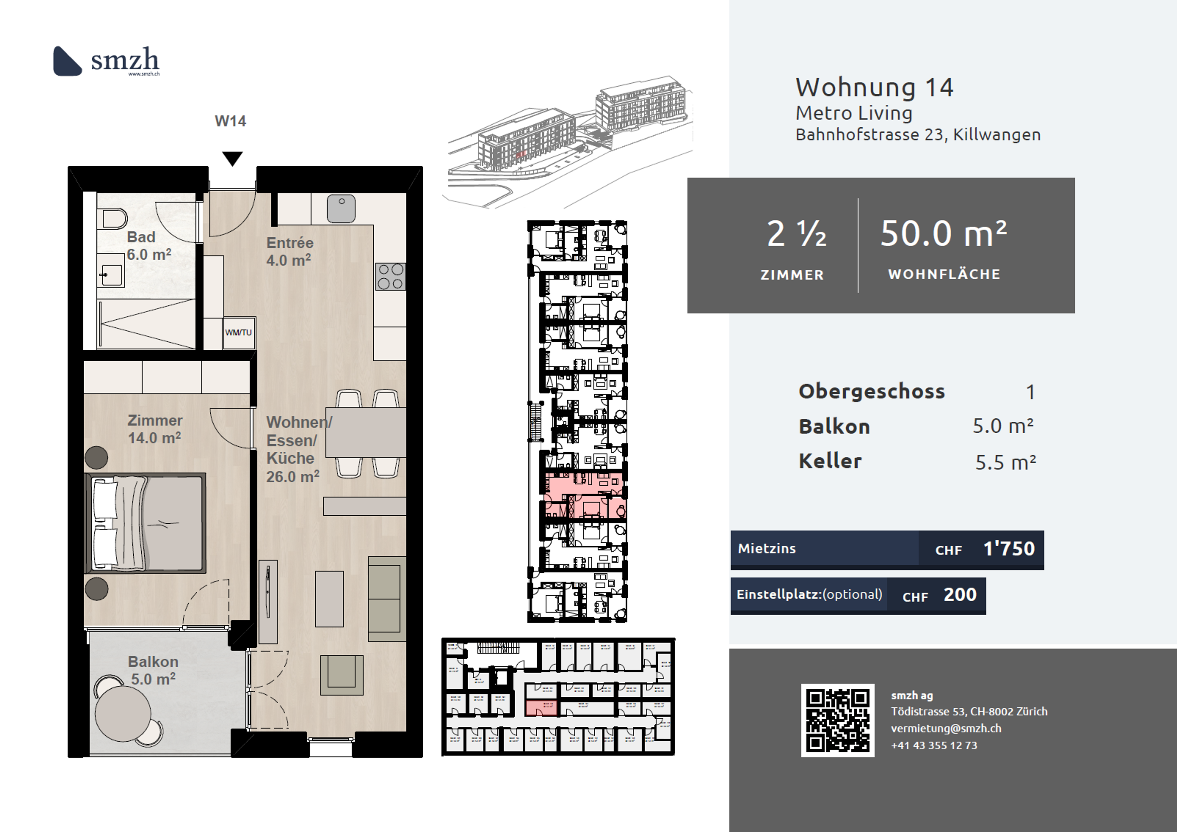 2.5-Zi.-Neubau mit Balkon, direkt am Bahnhof Killwangen - 2