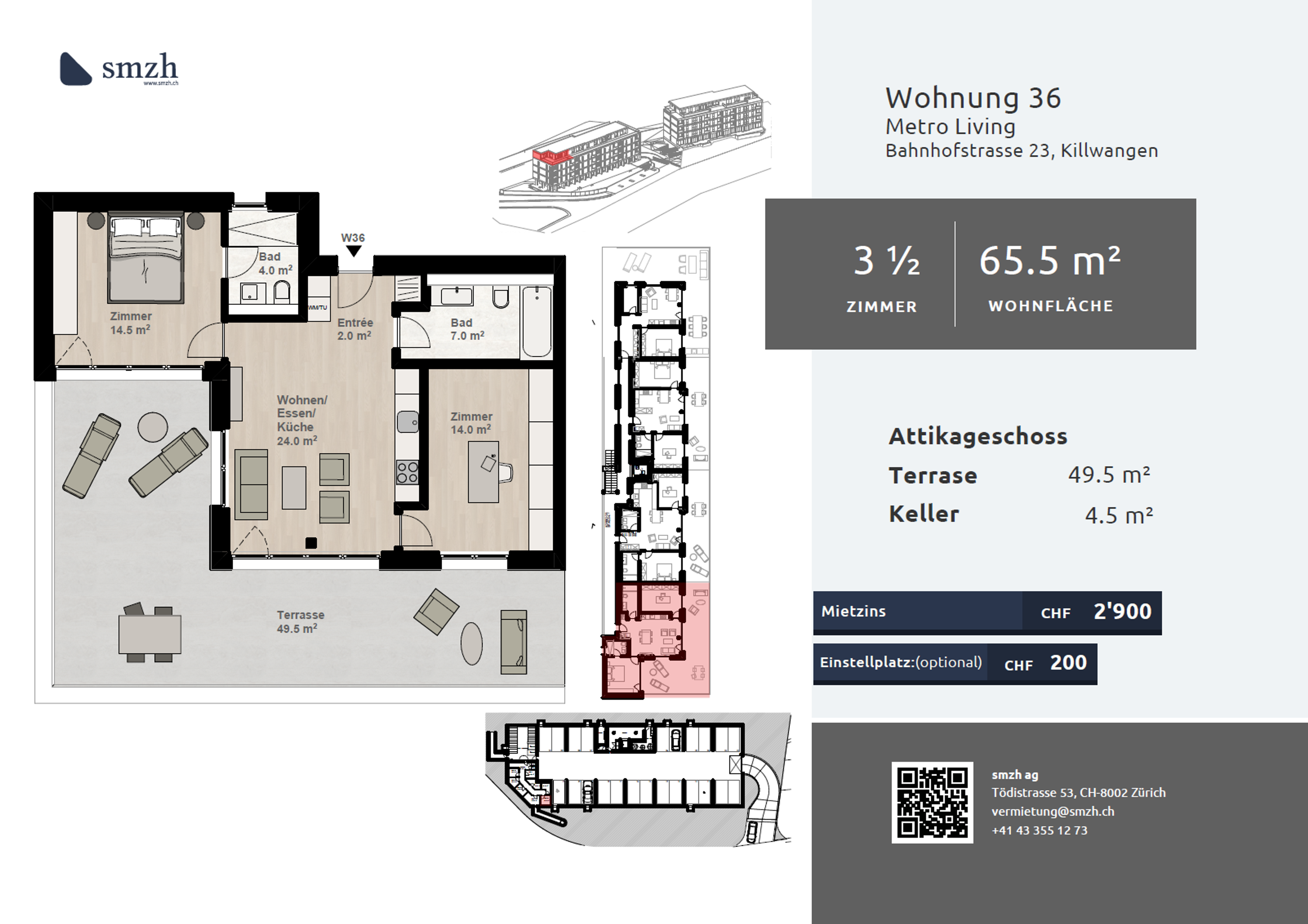 3½-Zimmer Attika mit 49.5 m² Terrasse in Killwangen mieten - Bild 2