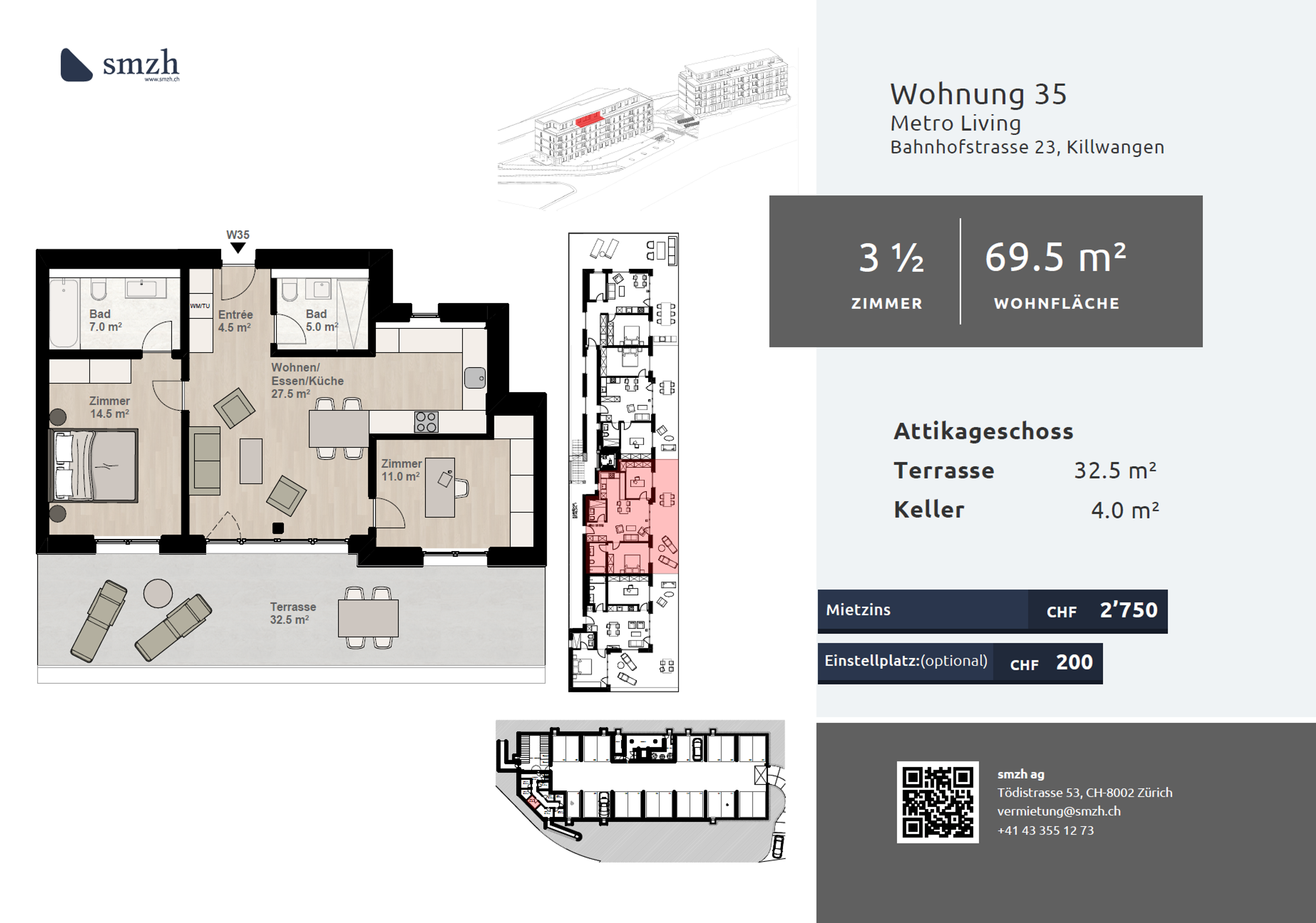 3.5-Zimmer-Attika mit grosser Terrasse in Killwangen mieten - Bild 2