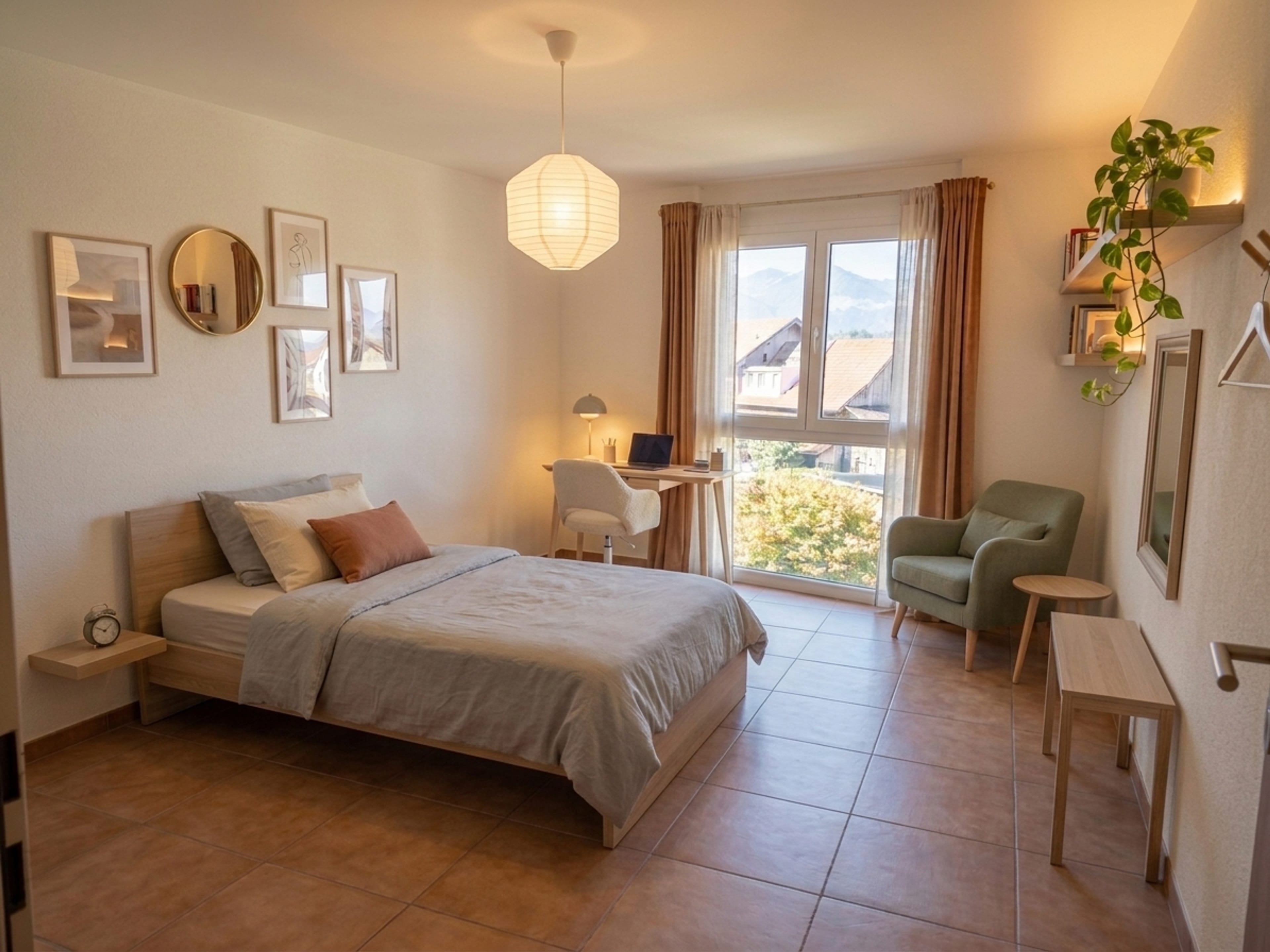 WG-Zimmer mit Wintergarten in der zuckerlosen Küche. 