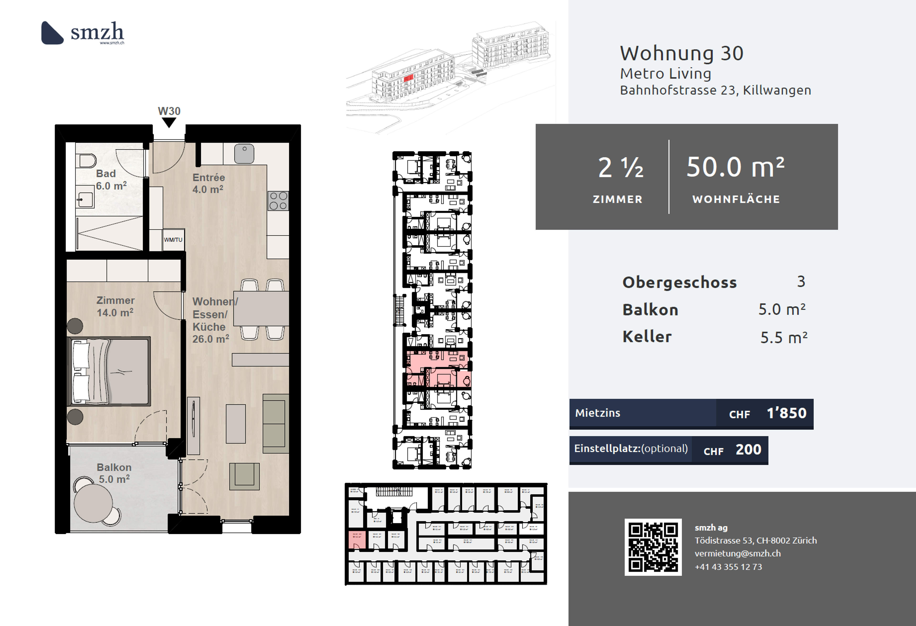 2.5-Zimmer-Neubau mit Balkon - direkt am Bahnhof Killwangen - 2