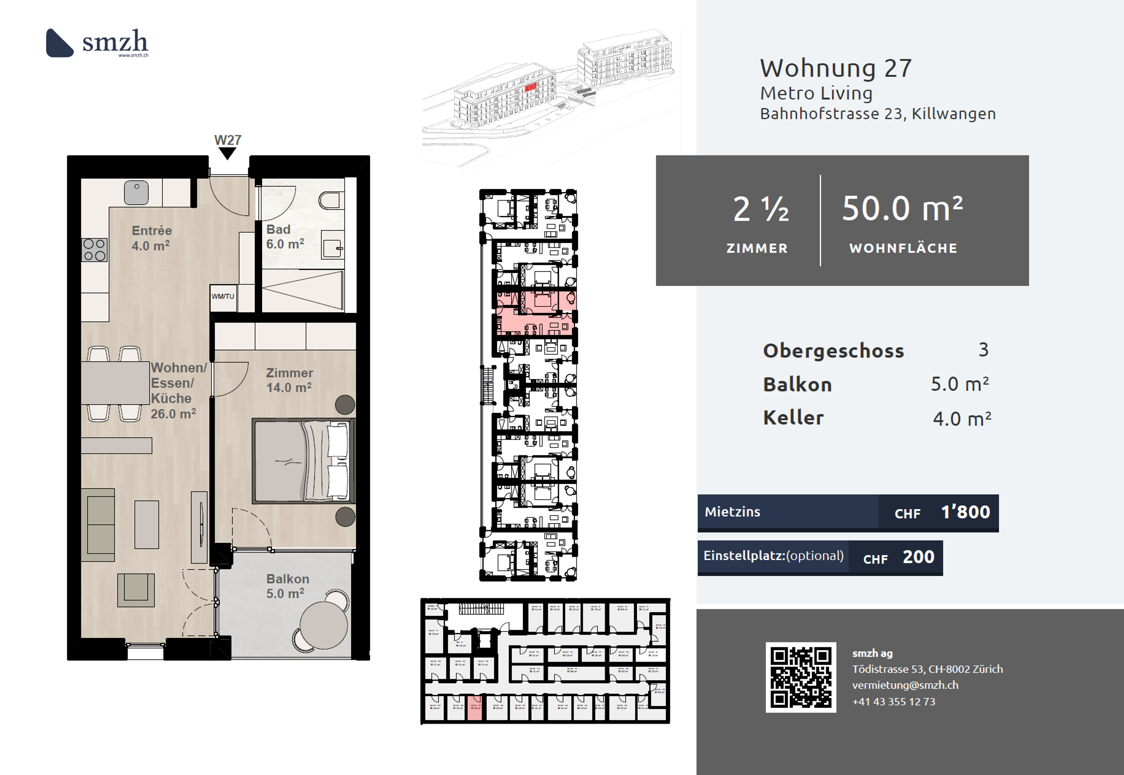 2.5-Zimmer-Attika mit grosser Terrasse in Killwangen mieten - 2
