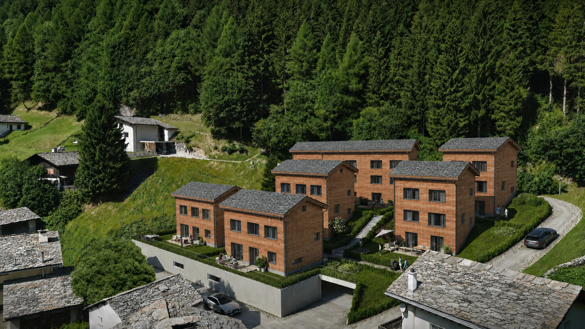 8 neue Einfamilienhäuser (A1) für den Erstwohnsitz. Zeitgemässer Holzbau, sorgfältig geplant im kleinen Ensemble Bim Chrützchappeli. - Bild 2